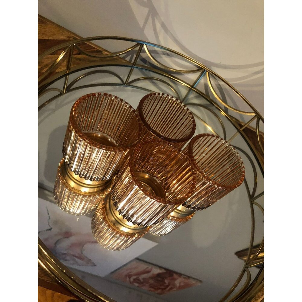 Set of 4 Art Deco Style Ezra Amber Glass Tea Light Candleholders